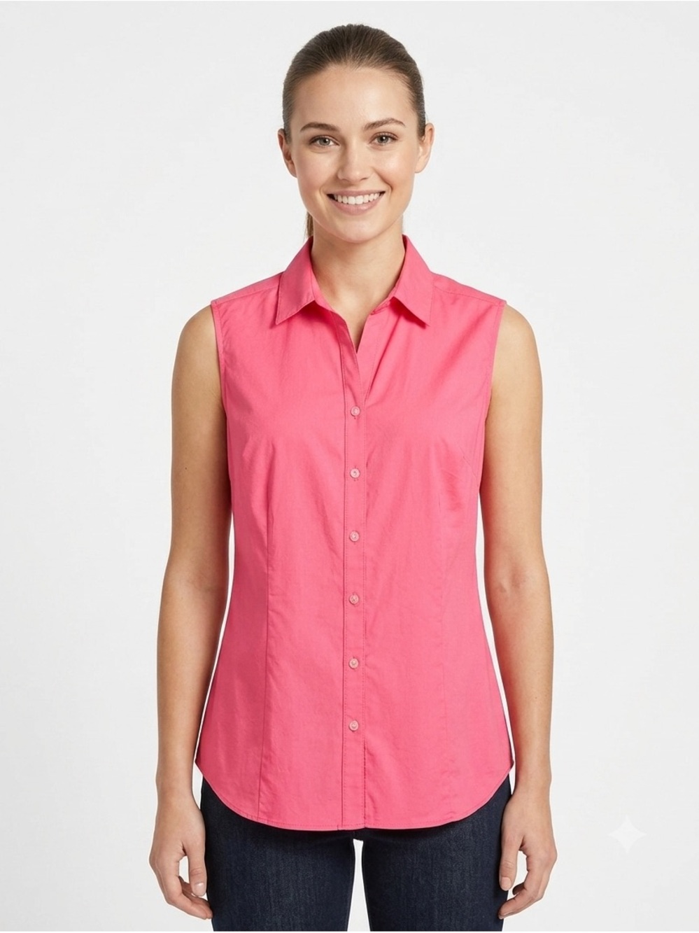 100% Cotton Sleeveless Button-Front Women's Shirt - Pink